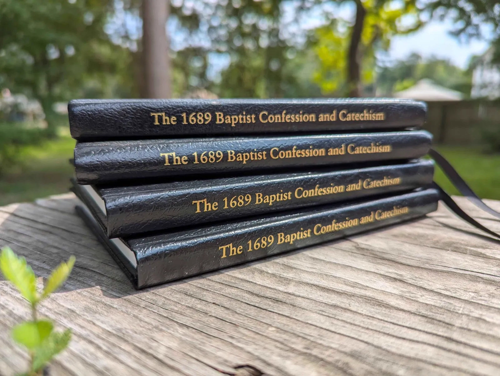 A stack of copies of the 1689 Baptist Confession and Catechism
